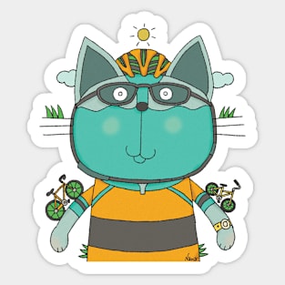 Cat Goof Cyclist Sticker